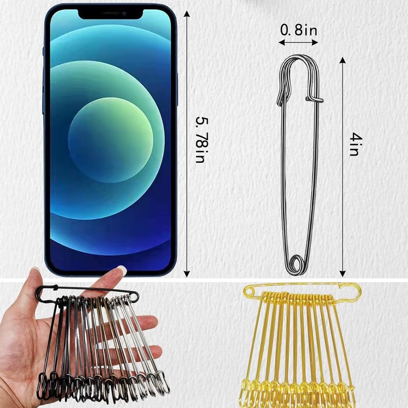 Urmspst Safety Pins (Upgraded), 4" Large Safety Pins Pack of 15 for Clothes Leather Canvas Blankets Crafts Skirts Kilts, Extra Large Safety Pin Heavy Duty Safety Pins (Brilliant Black) - Image 2